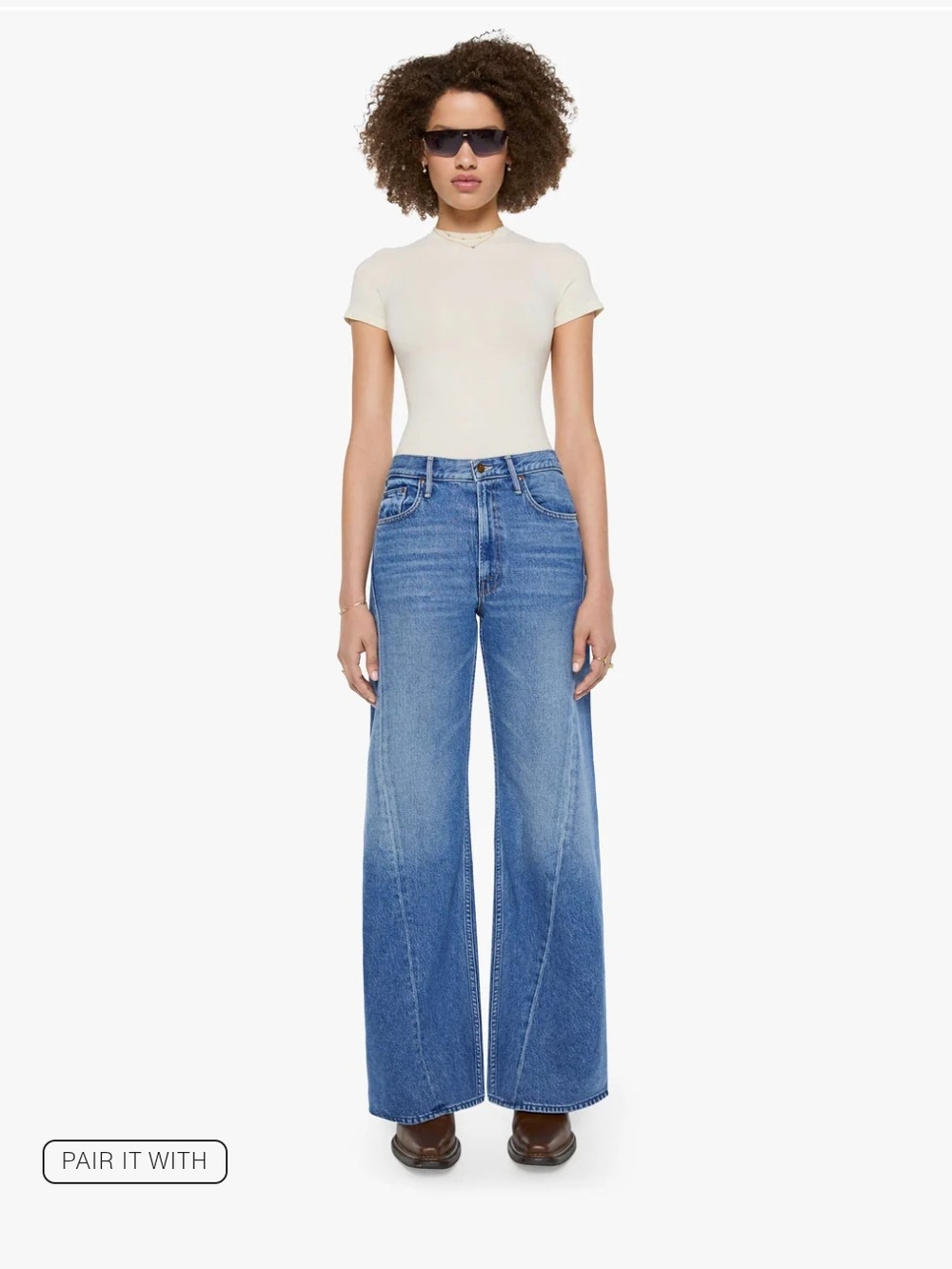 MOTHER High-Rise Wide Leg Jeans in Medium Blue Wash